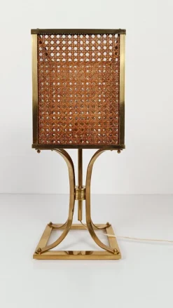 Clearance Pamono Mid-Century Hollywood Regency Brass and Cane Webbing Table Lamp, 1970s
