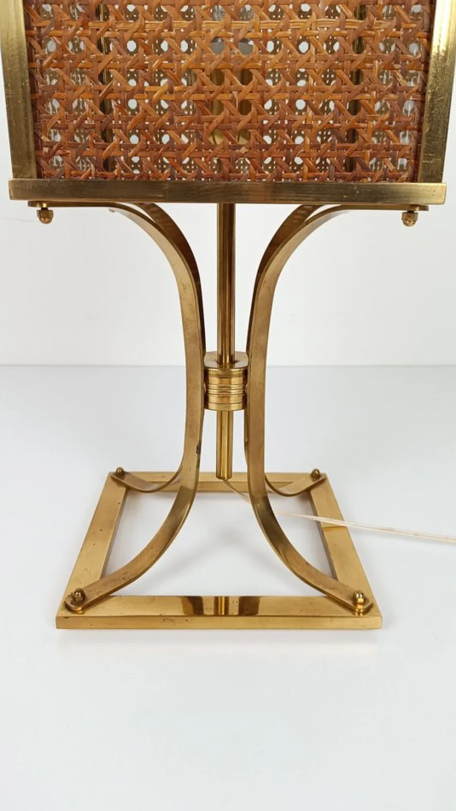 Clearance Pamono Mid-Century Hollywood Regency Brass and Cane Webbing Table Lamp, 1970s