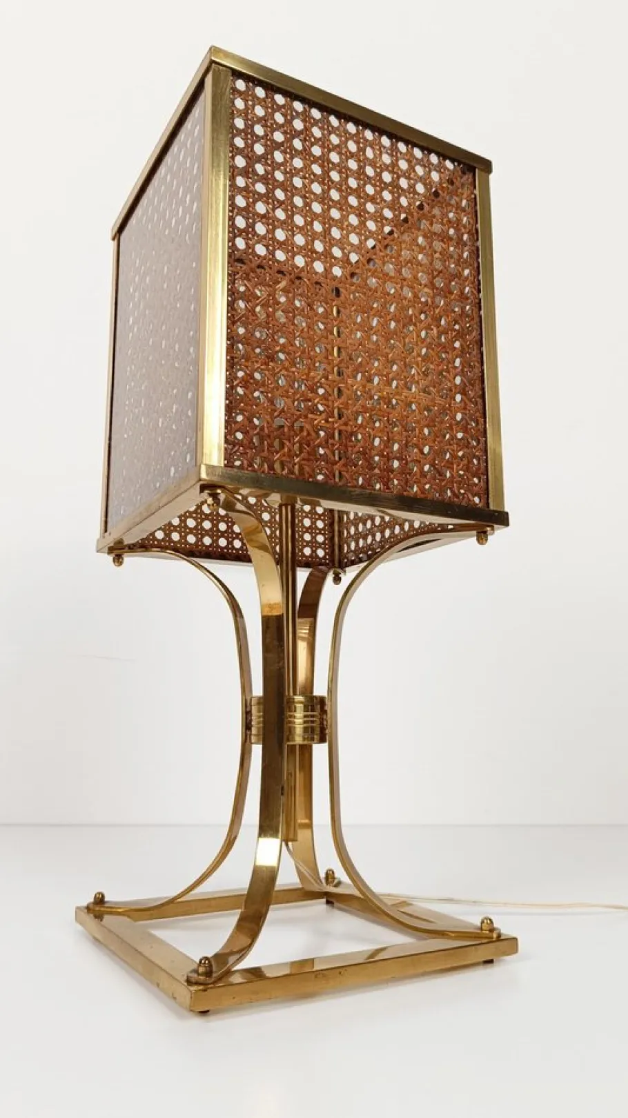 Clearance Pamono Mid-Century Hollywood Regency Brass and Cane Webbing Table Lamp, 1970s