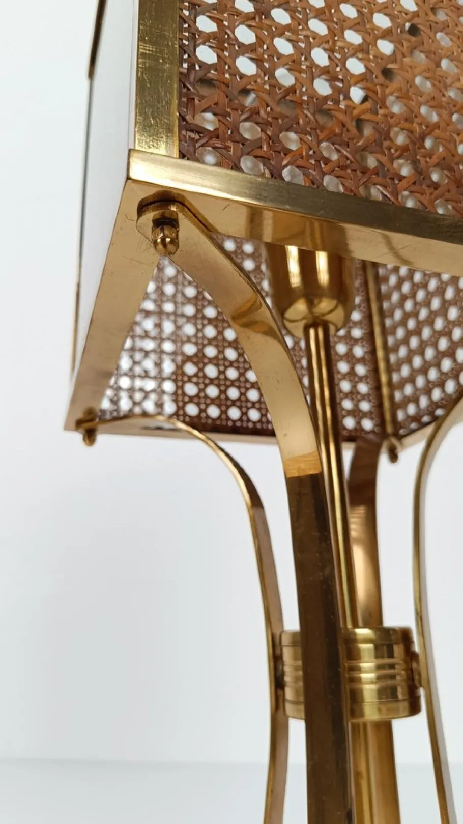 Clearance Pamono Mid-Century Hollywood Regency Brass and Cane Webbing Table Lamp, 1970s