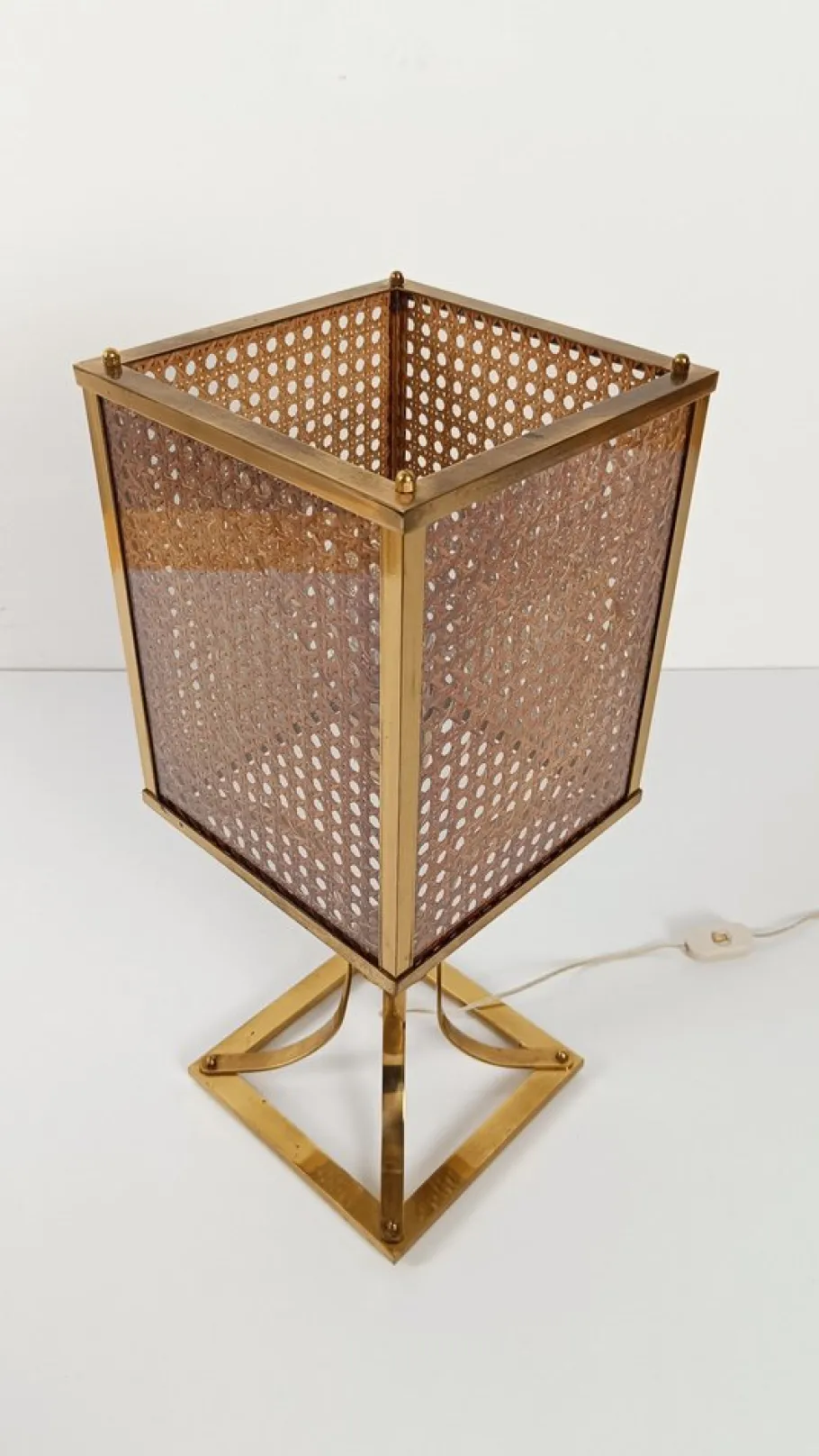 Clearance Pamono Mid-Century Hollywood Regency Brass and Cane Webbing Table Lamp, 1970s