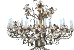 Best Pamono Mid-Century Hollywood Regency Gilt Floral Lily 12-Light Chandelier attributed to Hans Kögl, Italy, 1970s