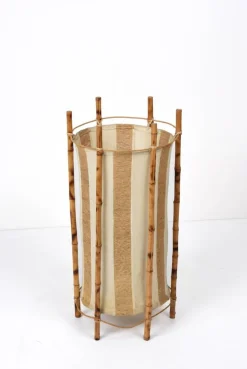 Pamono Mid-Century Italian Cotton, Bamboo & Rattan Floor Lamp by Louis Sognot, 1950s