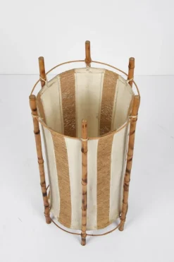 Pamono Mid-Century Italian Cotton, Bamboo & Rattan Floor Lamp by Louis Sognot, 1950s