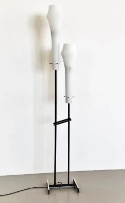 Outlet Pamono Mid-Century Italian Floor Lamp in Glass, Wood and Brass attributed to Stilnovo, 1960s