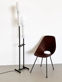 Outlet Pamono Mid-Century Italian Floor Lamp in Glass, Wood and Brass attributed to Stilnovo, 1960s