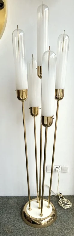 Hot Pamono Mid-Century Italian Modern Brass & Reed Floor Lamp attributed to Mazzega, 1970s