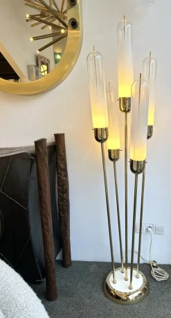 Hot Pamono Mid-Century Italian Modern Brass & Reed Floor Lamp attributed to Mazzega, 1970s