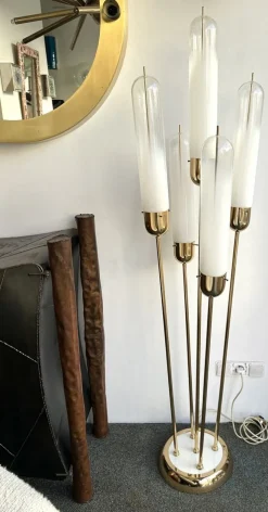 Hot Pamono Mid-Century Italian Modern Brass & Reed Floor Lamp attributed to Mazzega, 1970s