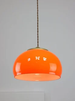 Clearance Pamono Mid-Century Italian Orange Glass and Brass Pendant Lamp