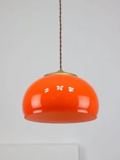 Clearance Pamono Mid-Century Italian Orange Glass and Brass Pendant Lamp