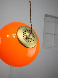 Clearance Pamono Mid-Century Italian Orange Glass and Brass Pendant Lamp