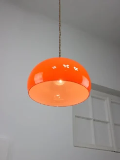 Clearance Pamono Mid-Century Italian Orange Glass and Brass Pendant Lamp