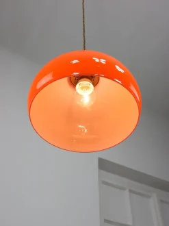 Clearance Pamono Mid-Century Italian Orange Glass and Brass Pendant Lamp