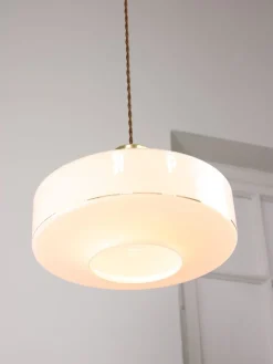 Best Pamono Mid-Century Italian White Glass & Brass Pendant Lamp