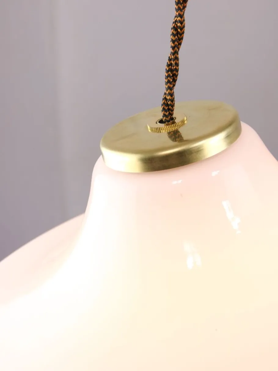 Best Pamono Mid-Century Italian White Glass & Brass Pendant Lamp