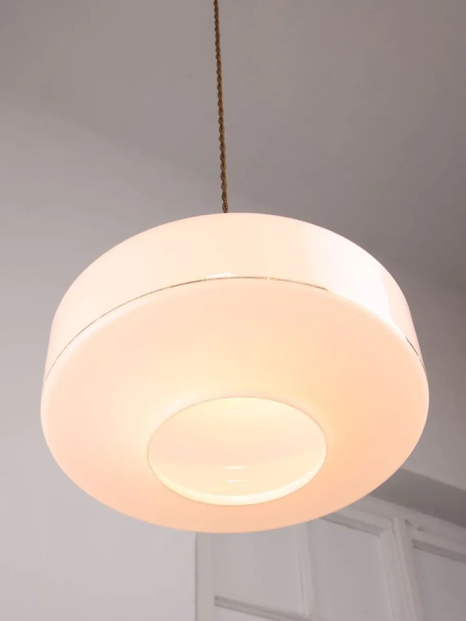 Best Pamono Mid-Century Italian White Glass & Brass Pendant Lamp