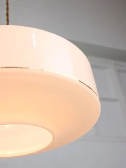 Best Pamono Mid-Century Italian White Glass & Brass Pendant Lamp