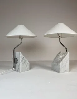 Best Pamono Mid-Century Marble and Steel Table Lamps from Bergboms, 1970s, Sweden, Set of 2
