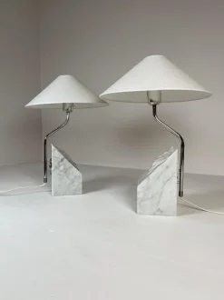Best Pamono Mid-Century Marble and Steel Table Lamps from Bergboms, 1970s, Sweden, Set of 2