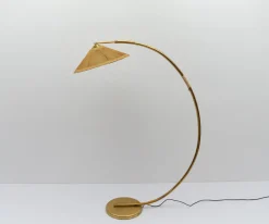 Discount Pamono Mid-Century Modern Brass & Rattan Arc Floor Lamp, Italy, 1950s