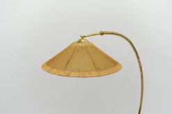 Discount Pamono Mid-Century Modern Brass & Rattan Arc Floor Lamp, Italy, 1950s