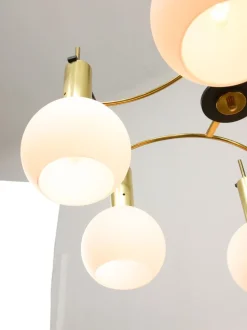 Best Pamono Mid-Century Modern Brass and Opaline Chandelier, Italy