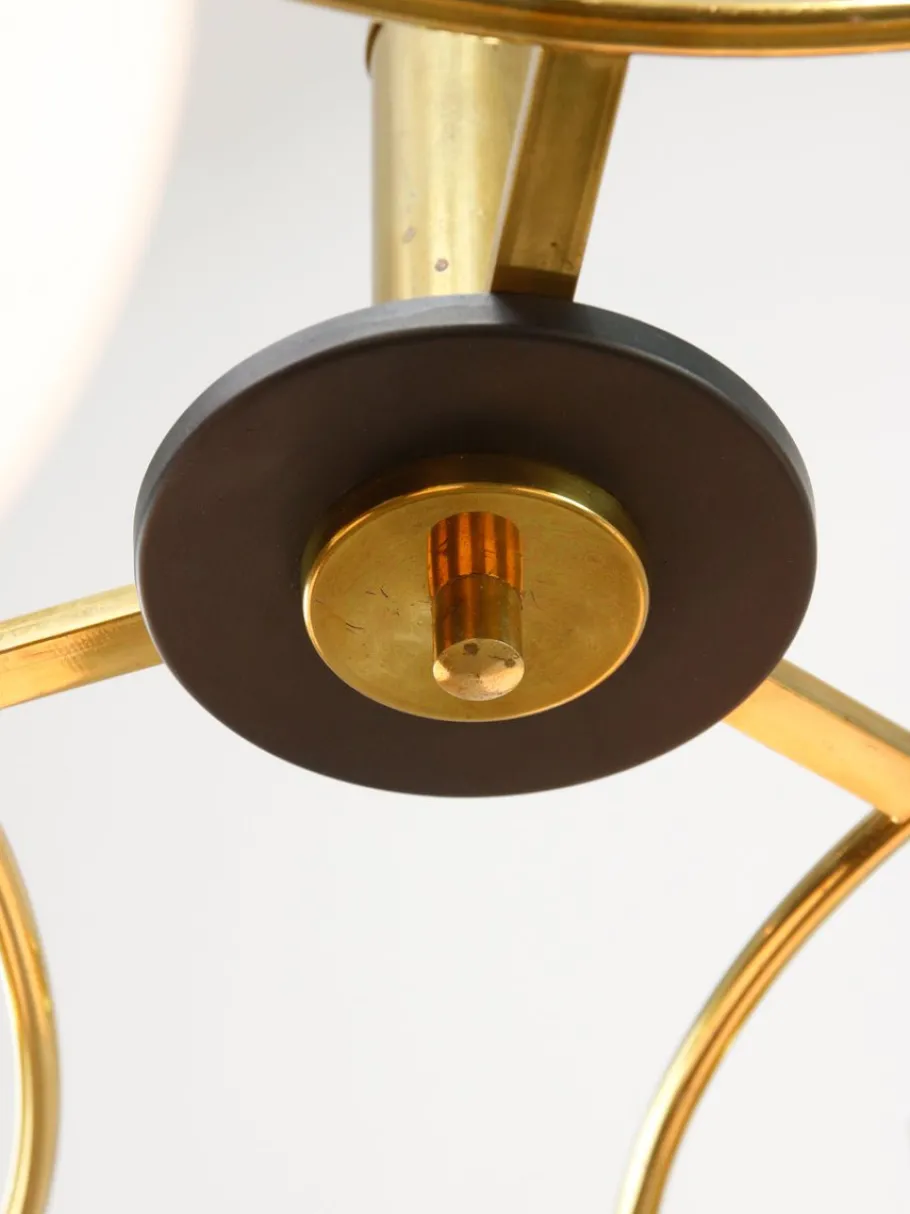 Best Pamono Mid-Century Modern Brass and Opaline Chandelier, Italy