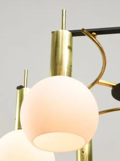 Best Pamono Mid-Century Modern Brass and Opaline Chandelier, Italy