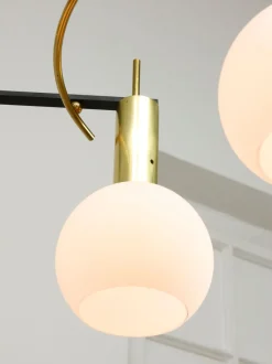 Best Pamono Mid-Century Modern Brass and Opaline Chandelier, Italy