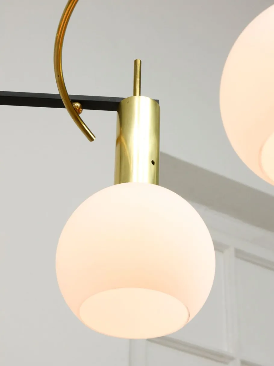 Best Pamono Mid-Century Modern Brass and Opaline Chandelier, Italy