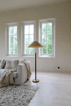 New Pamono Mid-Century Modern Brass and Brown Leather Floor Lamp from Falkenbergs Belysning, Sweden, 1960s