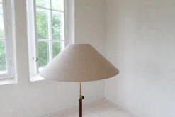 New Pamono Mid-Century Modern Brass and Brown Leather Floor Lamp from Falkenbergs Belysning, Sweden, 1960s