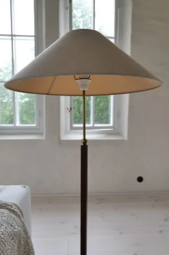 New Pamono Mid-Century Modern Brass and Brown Leather Floor Lamp from Falkenbergs Belysning, Sweden, 1960s
