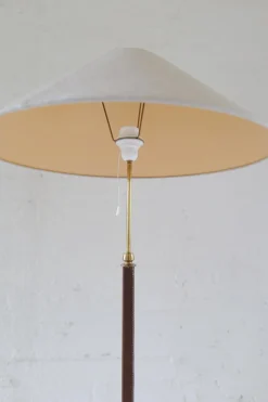 New Pamono Mid-Century Modern Brass and Brown Leather Floor Lamp from Falkenbergs Belysning, Sweden, 1960s