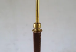 New Pamono Mid-Century Modern Brass and Brown Leather Floor Lamp from Falkenbergs Belysning, Sweden, 1960s