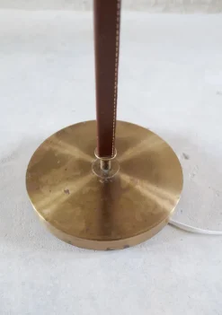 New Pamono Mid-Century Modern Brass and Brown Leather Floor Lamp from Falkenbergs Belysning, Sweden, 1960s