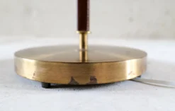 New Pamono Mid-Century Modern Brass and Brown Leather Floor Lamp from Falkenbergs Belysning, Sweden, 1960s