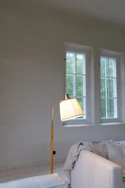 Hot Pamono Mid-Century Modern Brass and Brown Leather Floor Lamp from Falkenbergs Belysning, Sweden, 1960s