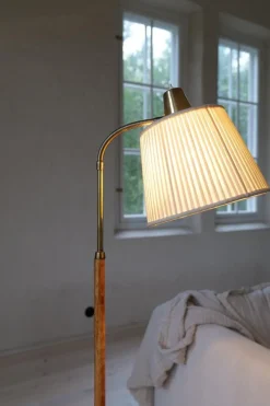 Hot Pamono Mid-Century Modern Brass and Brown Leather Floor Lamp from Falkenbergs Belysning, Sweden, 1960s