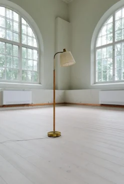 Hot Pamono Mid-Century Modern Brass and Brown Leather Floor Lamp from Falkenbergs Belysning, Sweden, 1960s