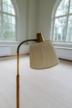 Hot Pamono Mid-Century Modern Brass and Brown Leather Floor Lamp from Falkenbergs Belysning, Sweden, 1960s
