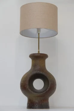 New Pamono Mid-Century Modern Danish Circular Stoneware Floor Lamp, 1960s