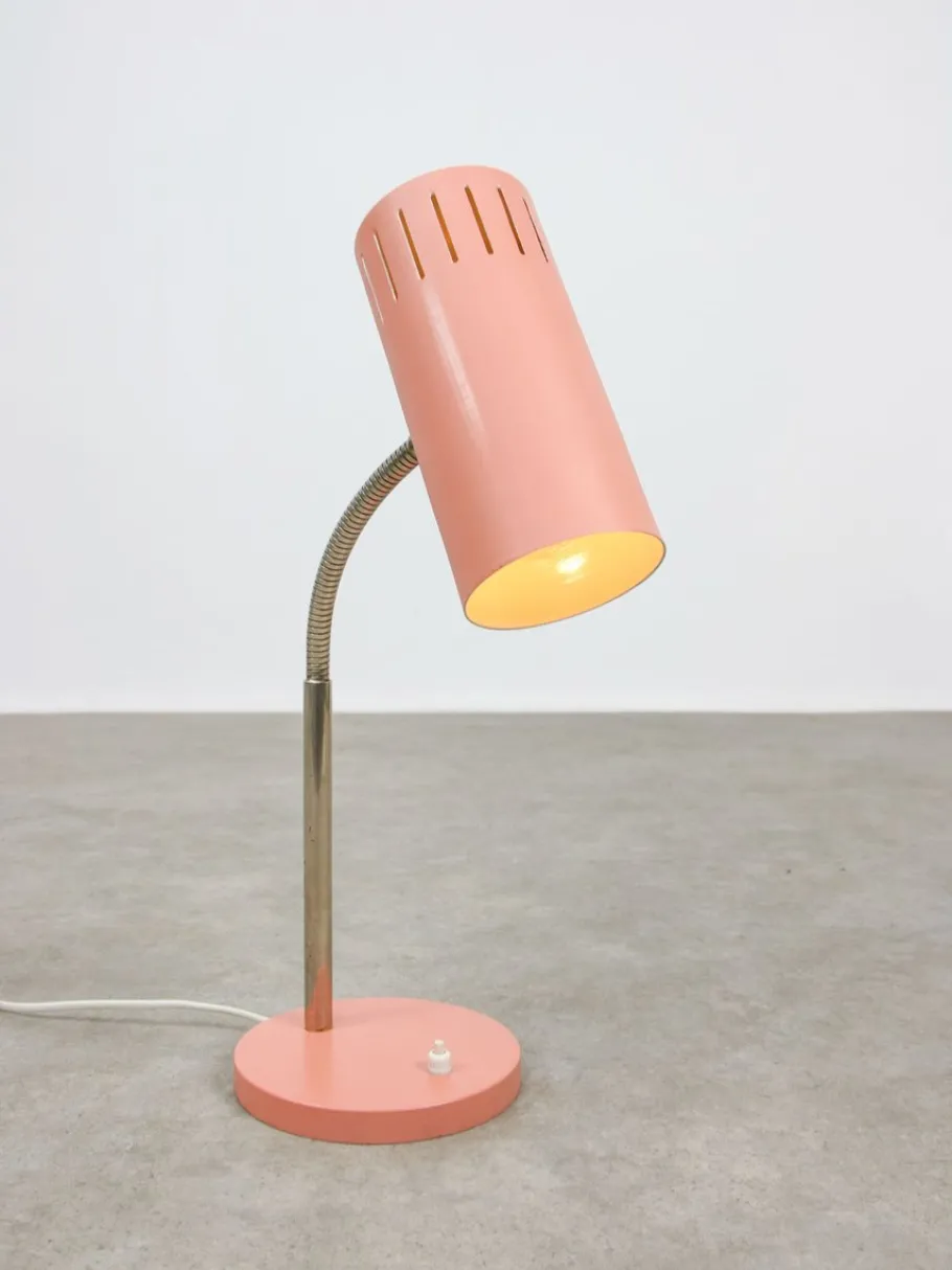 Best Pamono Mid-Century Modern Italian Gooseneck Table Lamp in Salmon and Chrome