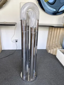 Pamono Mid-Century Modern Italian Metal Ring Floor Lamp in Murano Glass by Aldo Nason for Mazzega, 1970s