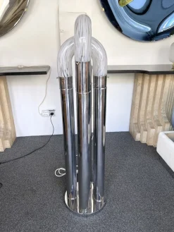 Pamono Mid-Century Modern Italian Metal Ring Floor Lamp in Murano Glass by Aldo Nason for Mazzega, 1970s