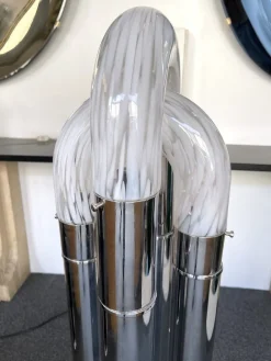 Pamono Mid-Century Modern Italian Metal Ring Floor Lamp in Murano Glass by Aldo Nason for Mazzega, 1970s