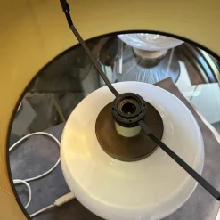 Clearance Pamono Mid-Century Modern Italian White Opaline Glass and Brass Table Lamp, 1970s