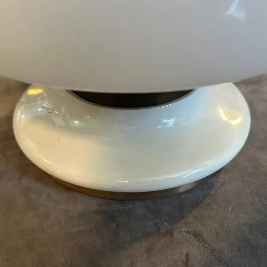 Clearance Pamono Mid-Century Modern Italian White Opaline Glass and Brass Table Lamp, 1970s