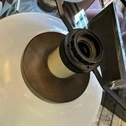 Clearance Pamono Mid-Century Modern Italian White Opaline Glass and Brass Table Lamp, 1970s